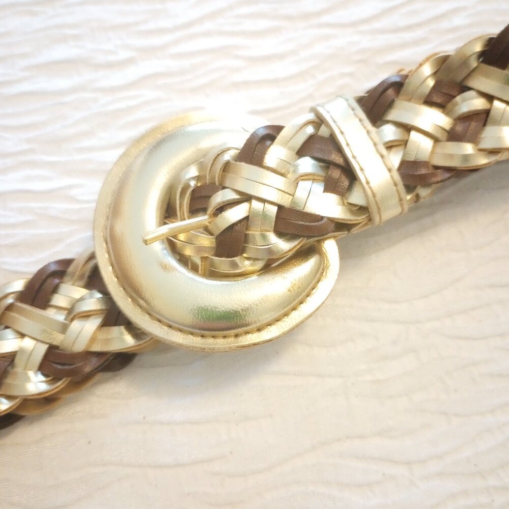 Metallic Gold & Brown Braided Belt Adjustable 46" long